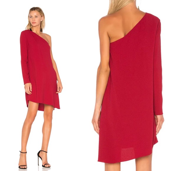 Theory Revolve Sintsi Rosina Crepe Red One Shoulder Dress Size 8 - Picture 1 of 7